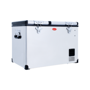 SnoMaster - 66L Low Profile Dual Compartment Portable Fridge/Freezer AC/DC - Stainless Steel